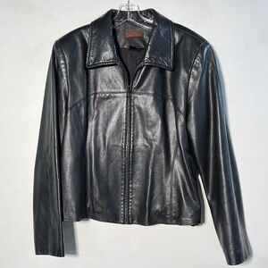 DANIER Minimalist Black Leather Fitted Classic Collar Supple Leather Jacket SZ L